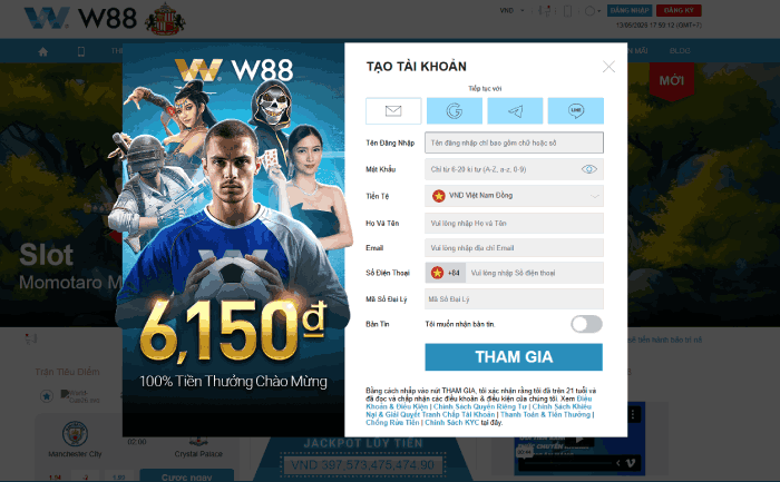 mẫu đăng ký W88