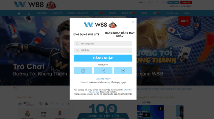 truy cập tài khoản W88