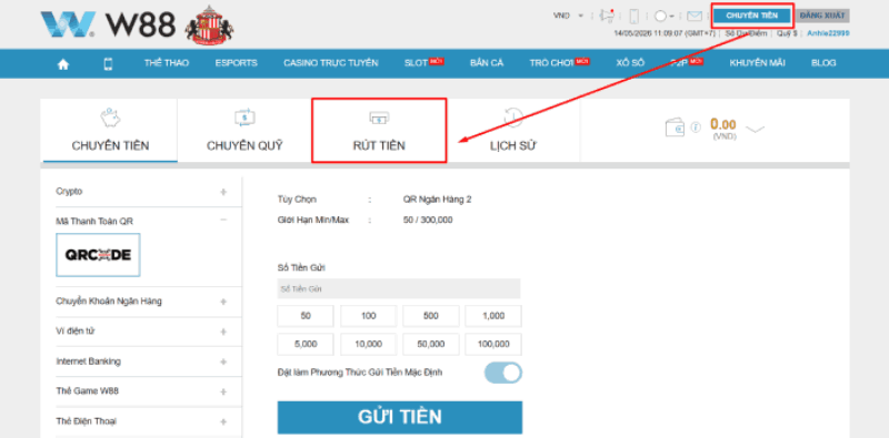 chọn rút tiền W88
